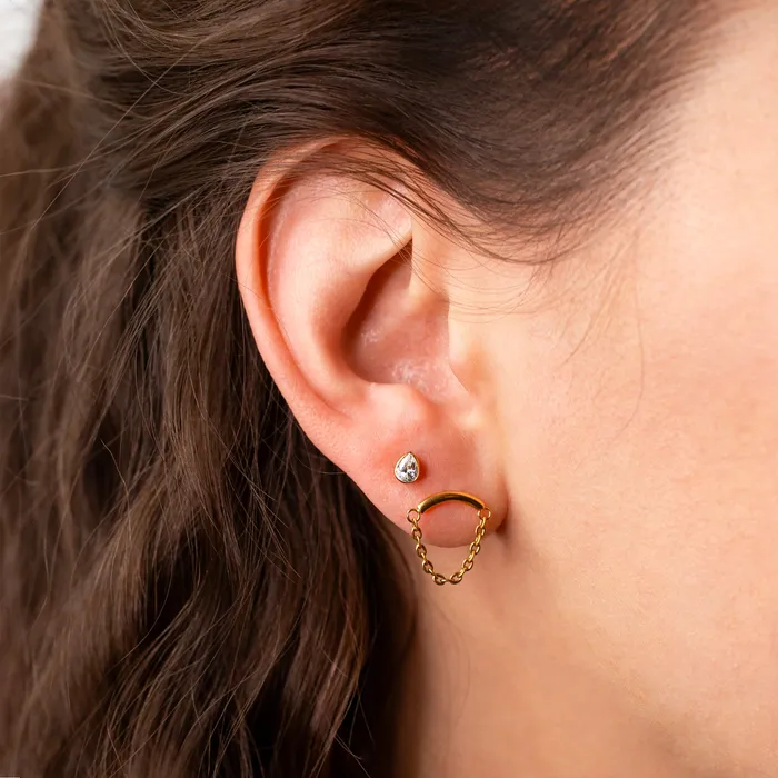 Grayling Earrings Draped Chain Arc Titanium Flat Back Sleeper Earrings
