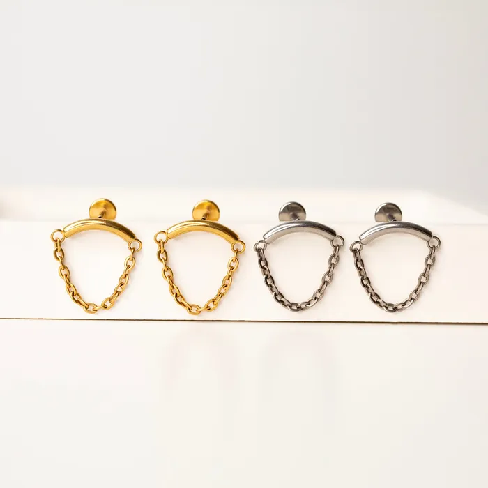 Grayling Earrings Draped Chain Arc Titanium Flat Back Sleeper Earrings