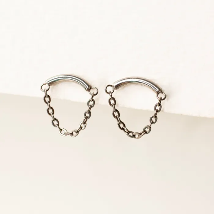 Grayling Earrings Draped Chain Arc Titanium Flat Back Sleeper Earrings