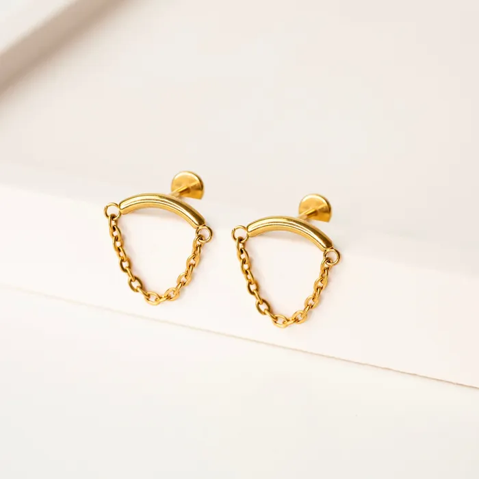 Grayling Earrings Draped Chain Arc Titanium Flat Back Sleeper Earrings