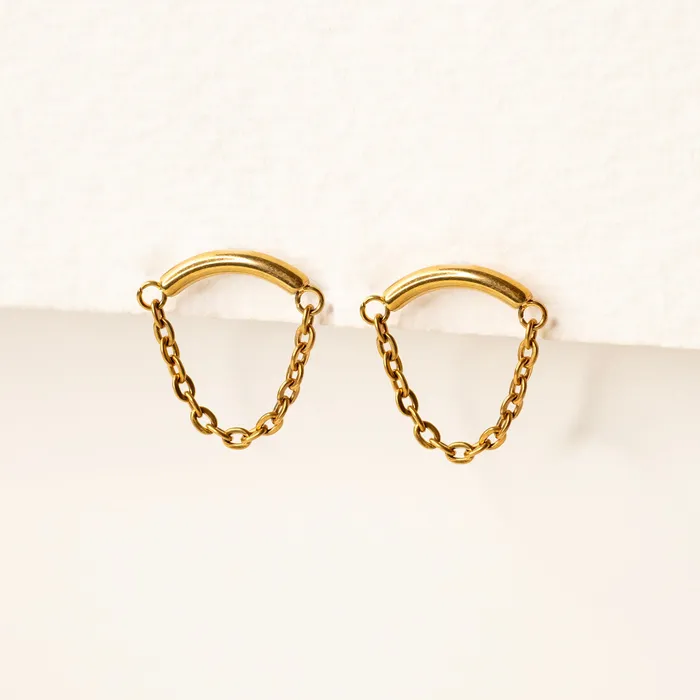 Grayling Earrings Draped Chain Arc Titanium Flat Back Sleeper Earrings