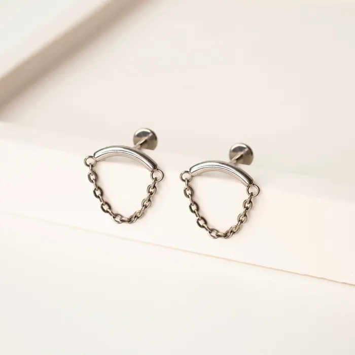 Grayling Earrings Draped Chain Arc Titanium Flat Back Sleeper Earrings
