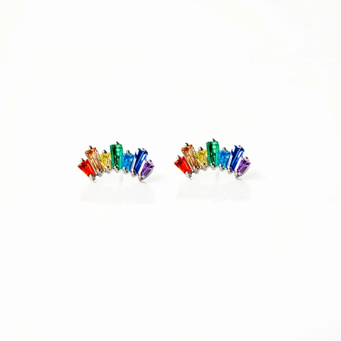 Grayling Earrings Prism Rainbow Titanium Flat Back Sleeper Earrings