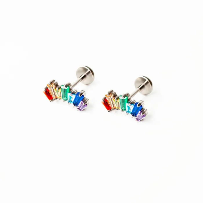 Grayling Earrings Prism Rainbow Titanium Flat Back Sleeper Earrings