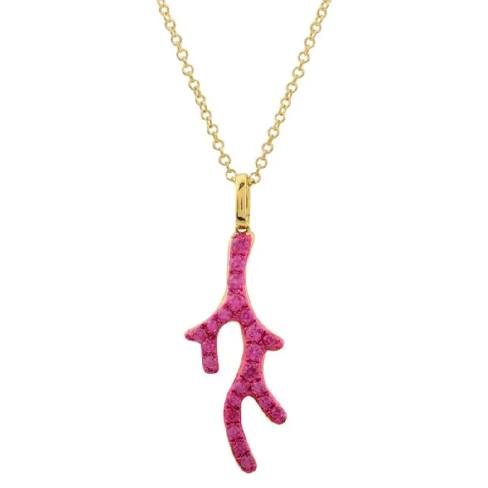 Izakov Diamonds Fine Jewelry 14K Gold Pave Coral Ruby Necklace Necklaces