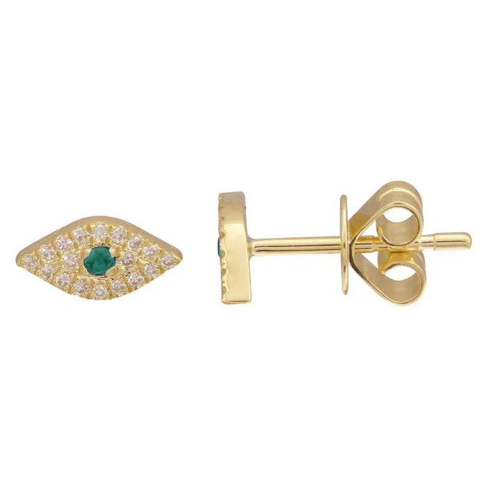 Izakov Diamonds Fine Jewelry Earrings 14K Gold Micro Pave Diamond Green Evil Eyes Earrings Izakov Diamonds Fine Jewelry Earrings 14K Gold Micro Pave Diamond Green Evil Eyes Earrings