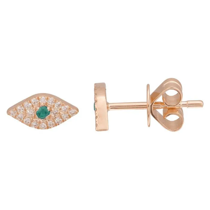 Izakov Diamonds Fine Jewelry Earrings 14K Gold Micro Pave Diamond Green Evil Eyes Earrings