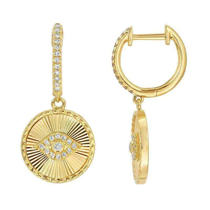 Izakov Diamonds Fine Jewelry Earrings 14K Gold Radiating Evil Eye Diamond Huggie Earrings Izakov Diamonds Fine Jewelry Earrings 14K Gold Radiating Evil Eye Diamond Huggie Earrings