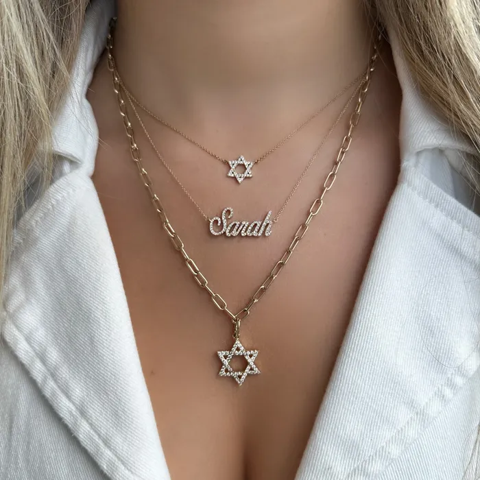 Izakov Diamonds Fine Jewelry Necklaces 14K Gold Large Star of David Diamond Necklace Charm