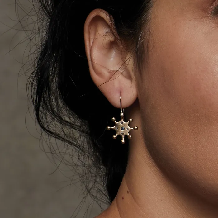 Julie Cohn Design Earrings STAR BRONZE SAPPHIRE BLUE TOPAZ EARRING