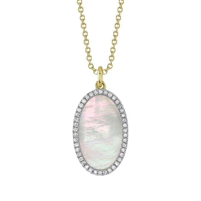 Mother of Pearl Oval Pendant Necklace SHY CREATION Necklaces