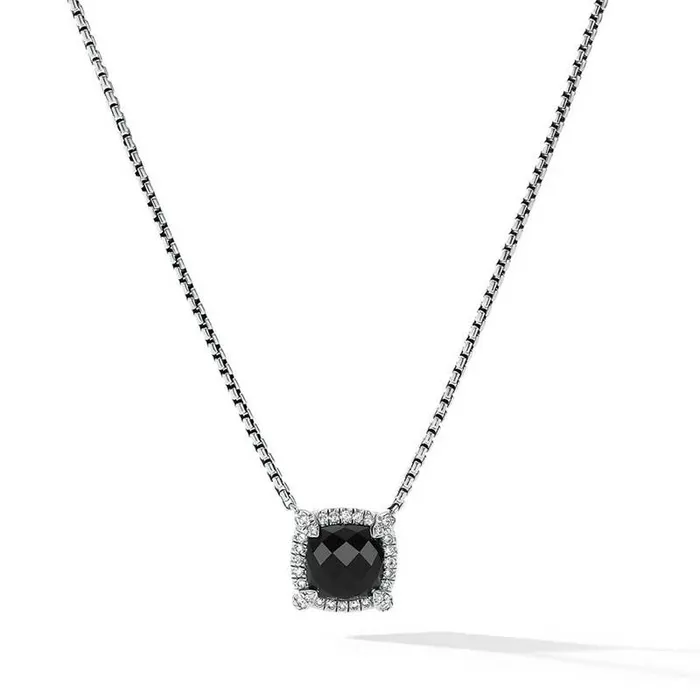 Necklaces DAVID YURMAN INC David Yurman Petite Chatelaine Pave Bezel Pendant Necklace with Black Onyx and Diamonds Necklaces DAVID YURMAN INC David Yurman Petite Chatelaine Pave Bezel Pendant Necklace with Black Onyx and Diamonds
