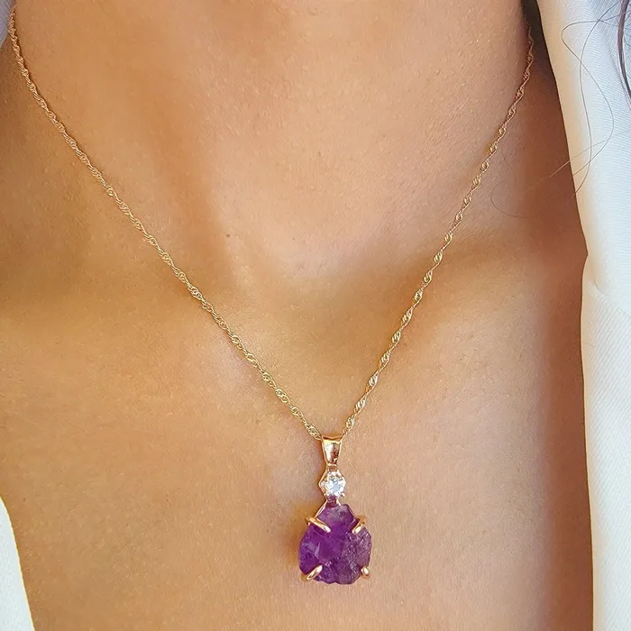 Raw Amethyst Necklace and Drop Earrings Set Uniquelan Jewelry Earrings Raw Amethyst Necklace and Drop Earrings Set Uniquelan Jewelry Earrings