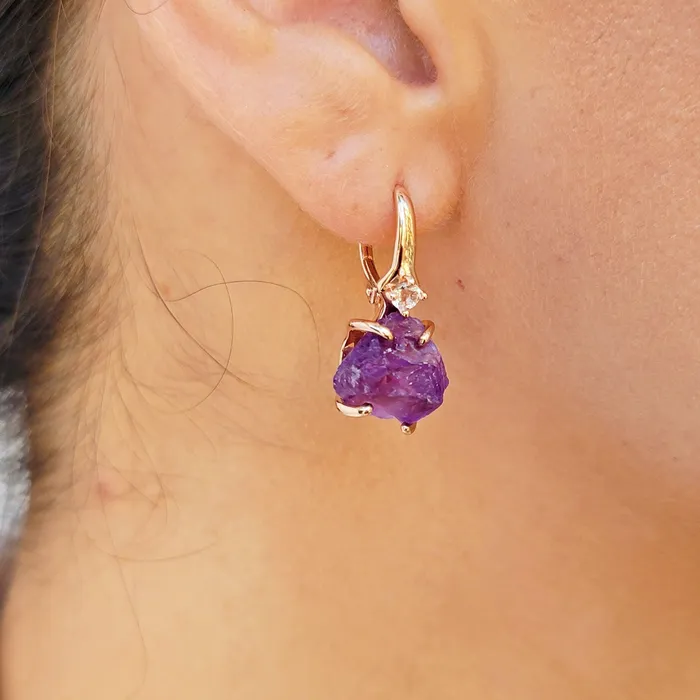 Raw Amethyst Necklace and Drop Earrings Set Uniquelan Jewelry Earrings Raw Amethyst Necklace and Drop Earrings Set Uniquelan Jewelry Earrings