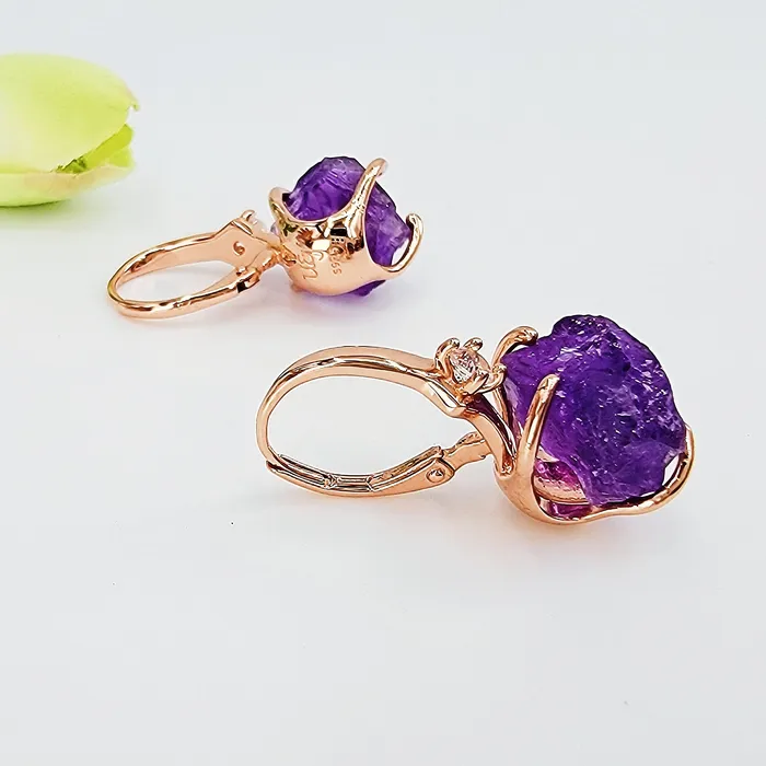Raw Amethyst Necklace and Drop Earrings Set Uniquelan Jewelry Earrings Raw Amethyst Necklace and Drop Earrings Set Uniquelan Jewelry Earrings
