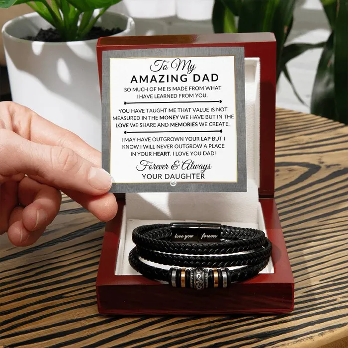 ShineOn Fulfillment Bracelets Dad Gift From His Daughter A Place In Your Heart Mens Braided Leather Bracelet Great As A Christmas Gift or A Birthday Present For Him