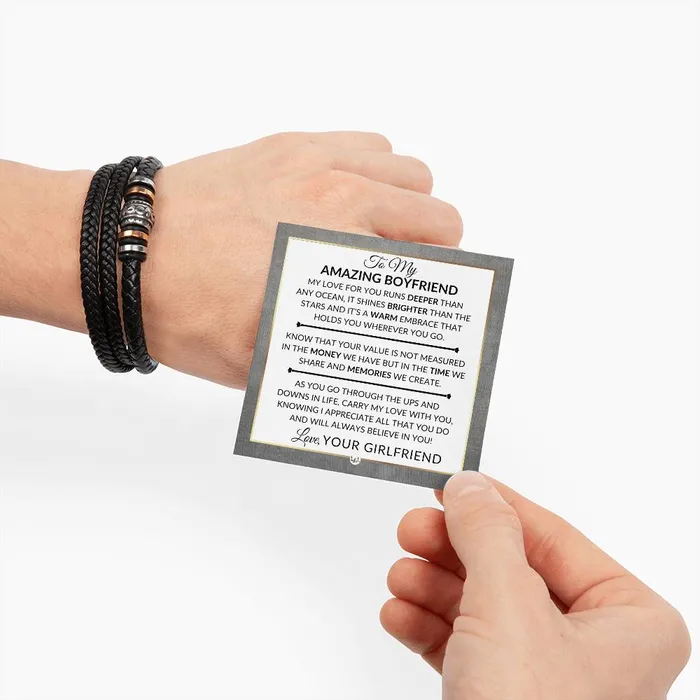 ShineOn Fulfillment Bracelets Gift For Boyfriend From Girlfriend In Love And Memories Mens Braided Leather Bracelet Great As A Christmas Gift or A Birthday Present For Him ShineOn Fulfillment Bracelets Gift For Boyfriend From Girlfriend In Love And Memories Mens Braided Leather Bracelet Great As A Christmas Gift or A Birthday Present For Him