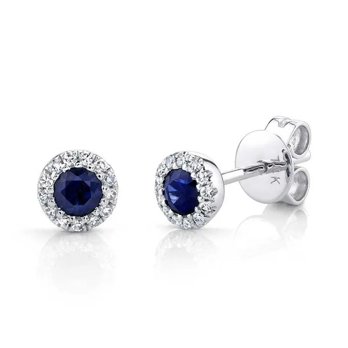 SHY CREATION Earrings Petite Blue Sapphire and Diamond Stud Earrings