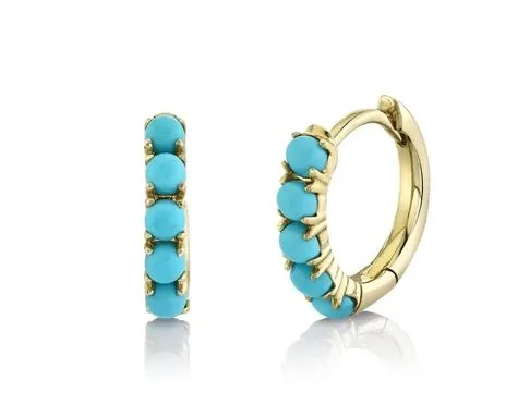 SHY CREATION Earrings Shy Creation 14K Yellow Gold 43ctw Huggie Style Round Cabochon Composite Turquoise Earrings SHY CREATION Earrings Shy Creation 14K Yellow Gold 43ctw Huggie Style Round Cabochon Composite Turquoise Earrings