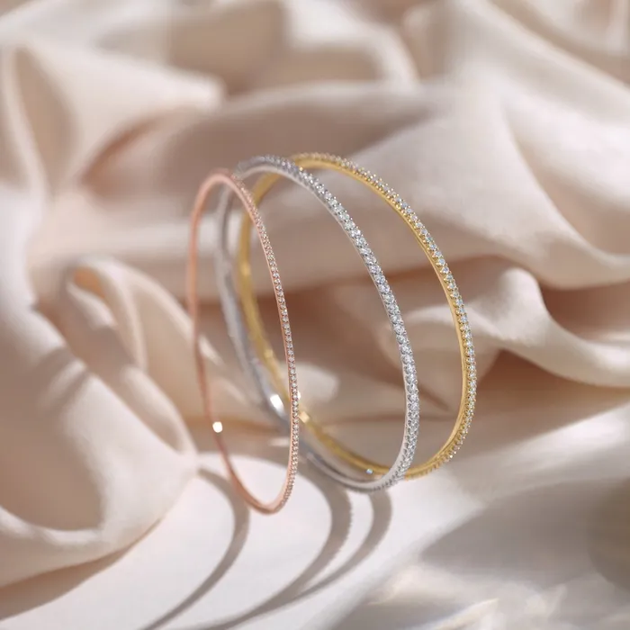 Storyteller by Vintage Magnality Bracelets Stunning Stackable 1 2 3 CTW Natural or LabDiamond Bangle 8 Bracelet Solid 14K White Rose Yellow Gold
