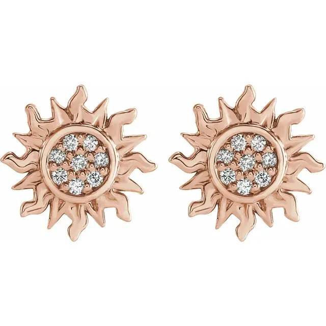 Storyteller by Vintage Magnality Earrings Celestial Sun Natural Diamond Stud Earrings Solid 14K Rose White Yellow Gold