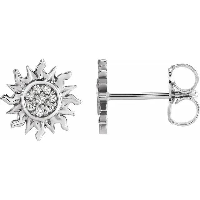 Storyteller by Vintage Magnality Earrings Celestial Sun Natural Diamond Stud Earrings Solid 14K Rose White Yellow Gold