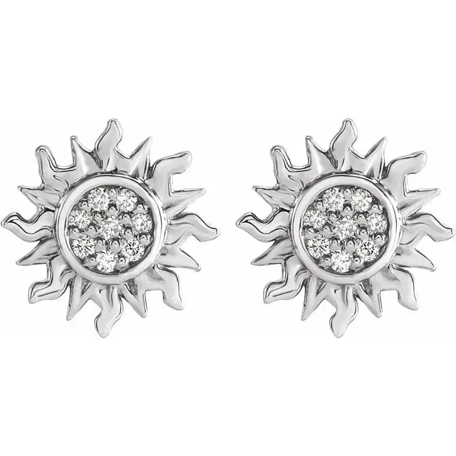 Storyteller by Vintage Magnality Earrings Celestial Sun Natural Diamond Stud Earrings Solid 14K Rose White Yellow Gold