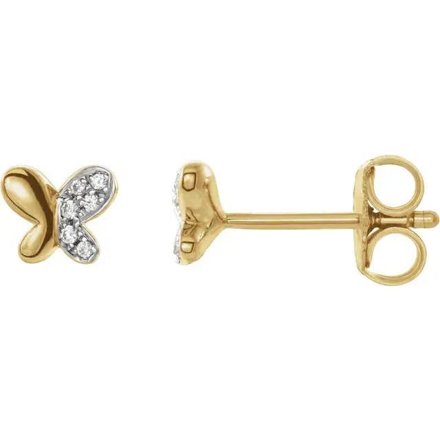 Storyteller by Vintage Magnality Earrings Youth Petite Natural Diamond Butterfly Stud Earrings Solid 14K Yellow White Rose Gold Storyteller by Vintage Magnality Earrings Youth Petite Natural Diamond Butterfly Stud Earrings Solid 14K Yellow White Rose Gold