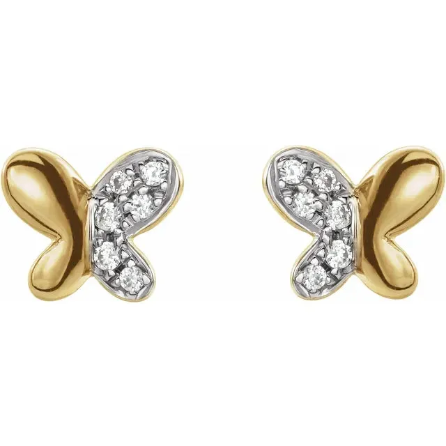 Storyteller by Vintage Magnality Earrings Youth Petite Natural Diamond Butterfly Stud Earrings Solid 14K Yellow White Rose Gold