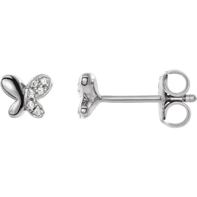 Storyteller by Vintage Magnality Earrings Youth Petite Natural Diamond Butterfly Stud Earrings Solid 14K Yellow White Rose Gold