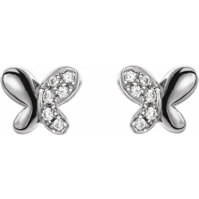 Storyteller by Vintage Magnality Earrings Youth Petite Natural Diamond Butterfly Stud Earrings Solid 14K Yellow White Rose Gold