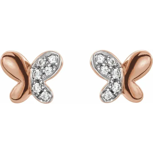 Storyteller by Vintage Magnality Earrings Youth Petite Natural Diamond Butterfly Stud Earrings Solid 14K Yellow White Rose Gold