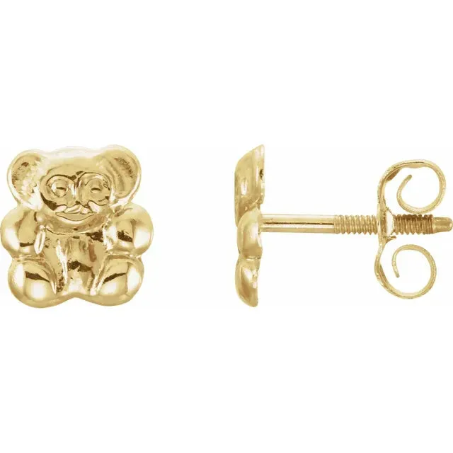 Storyteller by Vintage Magnality Youth Teddy Bear Stud Threaded Back Earrings Solid 14K Yellow Gold Earrings Storyteller by Vintage Magnality Youth Teddy Bear Stud Threaded Back Earrings Solid 14K Yellow Gold Earrings