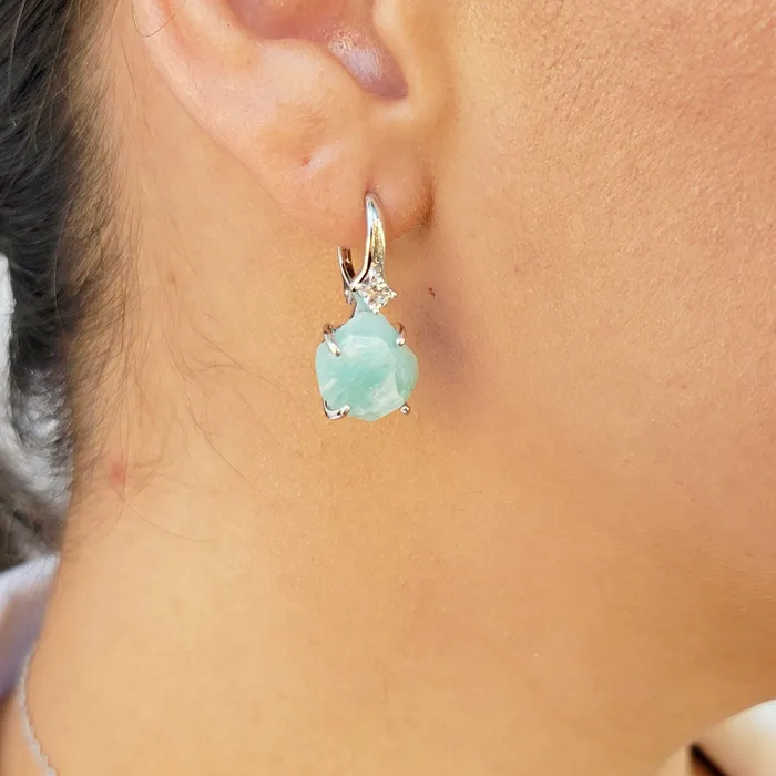 Uniquelan Jewelry Earrings Raw Amazonite Drop Earrings