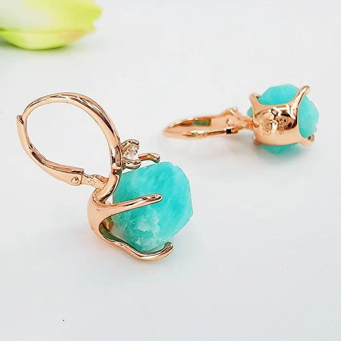 Uniquelan Jewelry Earrings Raw Amazonite Drop Earrings