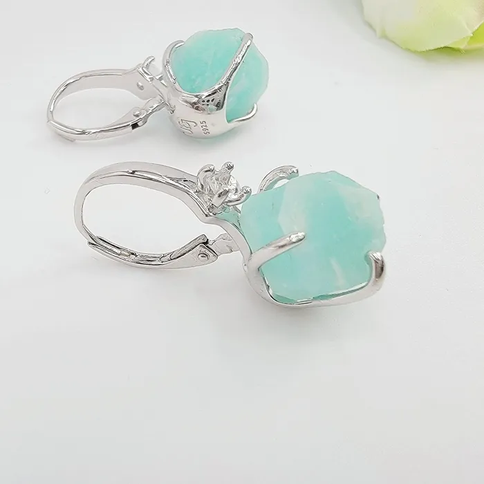 Uniquelan Jewelry Earrings Raw Amazonite Drop Earrings