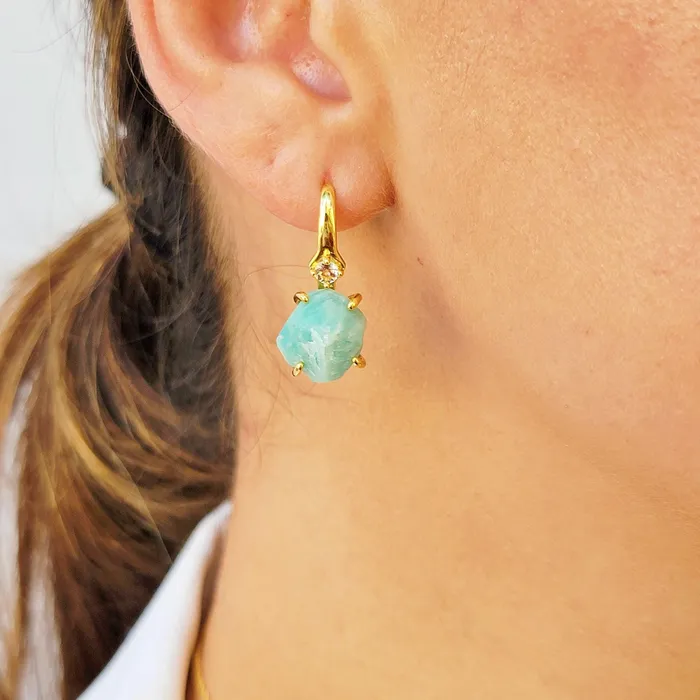 Uniquelan Jewelry Earrings Raw Amazonite Drop Earrings