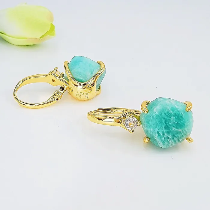 Uniquelan Jewelry Earrings Raw Amazonite Drop Earrings