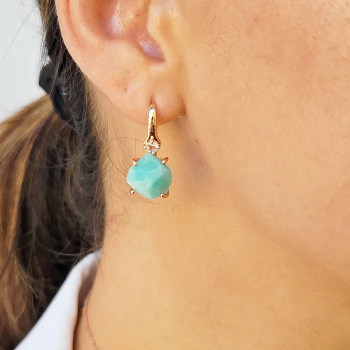 Uniquelan Jewelry Earrings Raw Amazonite Drop Earrings