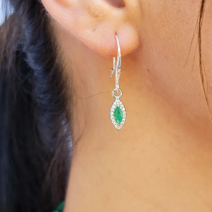 Uniquelan Jewelry Real Marquise Emerald Drop Earrings Earrings