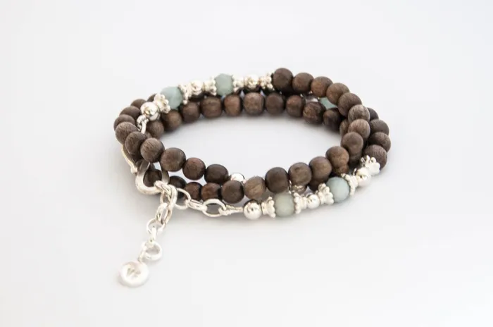Vivien Frank Designs Bracelets Triple wrap wood bead bracelet
