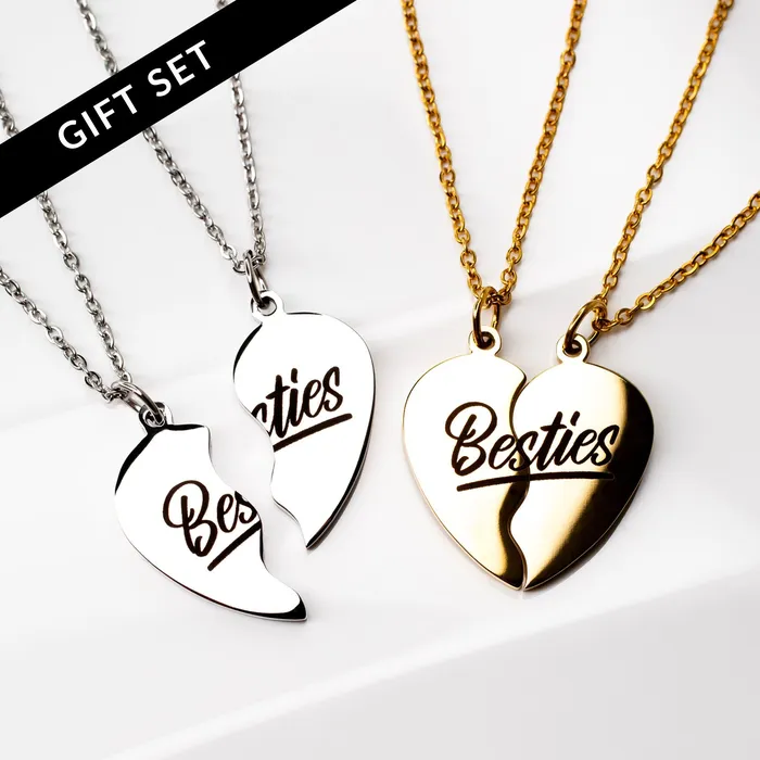 Waterproof Besties Split Heart BFF Engraved Pendant Necklace Set Grayling Necklaces Waterproof Besties Split Heart BFF Engraved Pendant Necklace Set Grayling Necklaces
