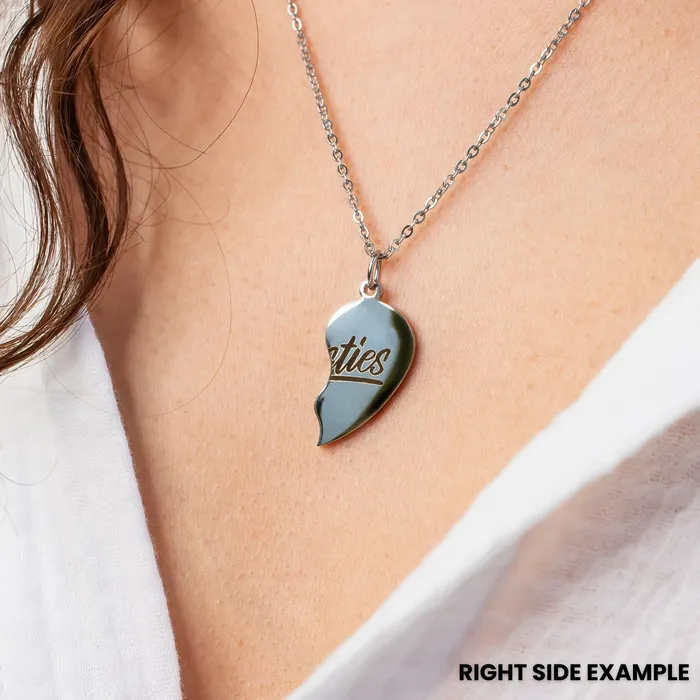 Waterproof Besties Split Heart BFF Engraved Pendant Necklace Set Grayling Necklaces
