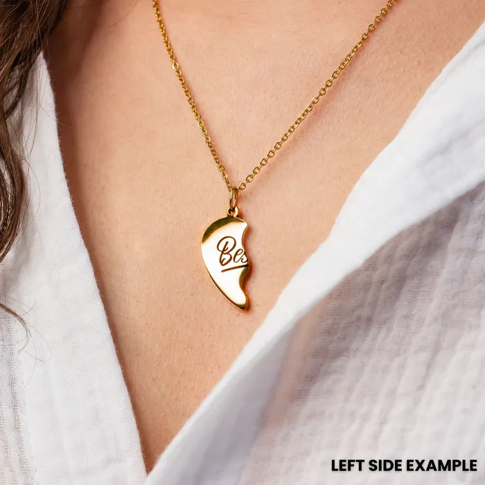 Waterproof Besties Split Heart BFF Engraved Pendant Necklace Set Grayling Necklaces