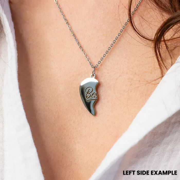 Waterproof Besties Split Heart BFF Engraved Pendant Necklace Set Grayling Necklaces