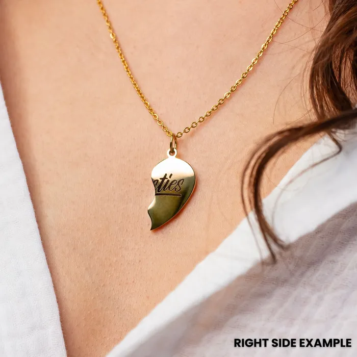 Waterproof Besties Split Heart BFF Engraved Pendant Necklace Set Grayling Necklaces
